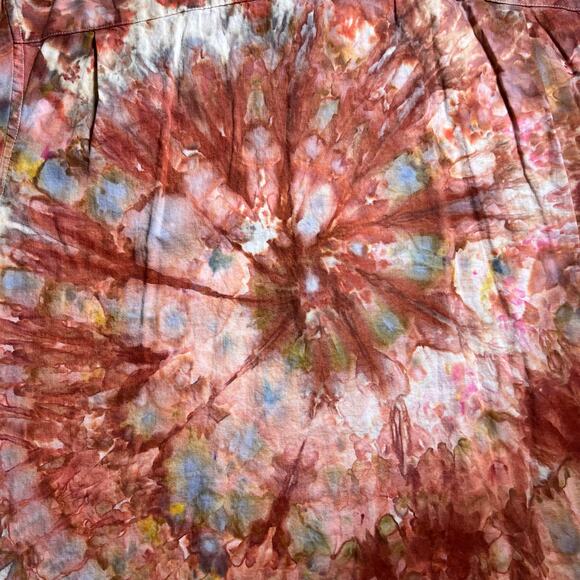 Custom Tie Dye Men’s 2XL Short Sleeve Linen Blend Button Down Shirt Red Brown - Picture 9 of 13